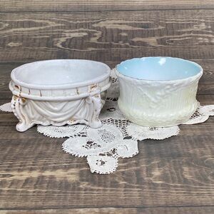 Antique Pair Open Master Salt Cellars, Salt Dips